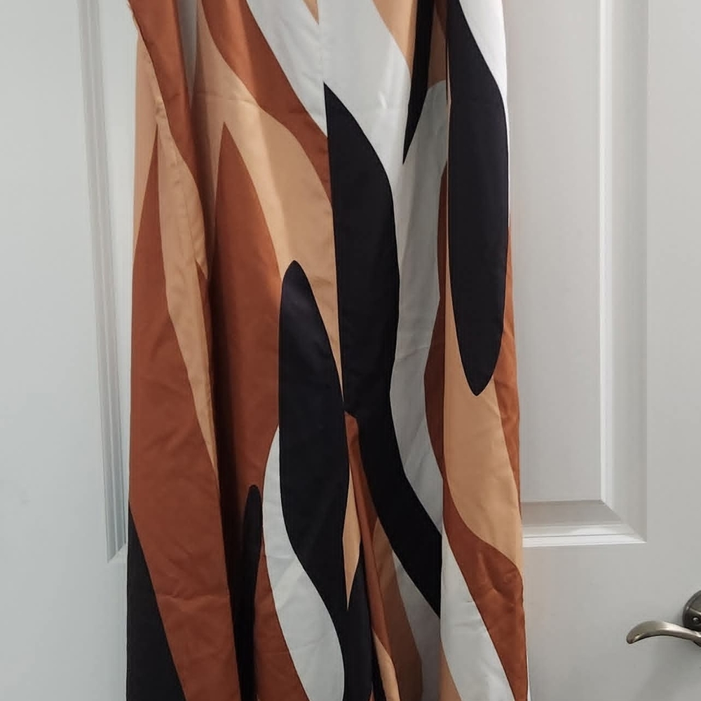 Wide-Leg Jumpsuit in Brown, Black & Cream Abstract Print